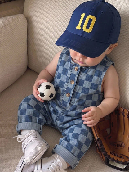 Unisex Newborn Baby Boy/Girl Baby Boy Spring/Summer Casual Cute Checkered Denim Romper