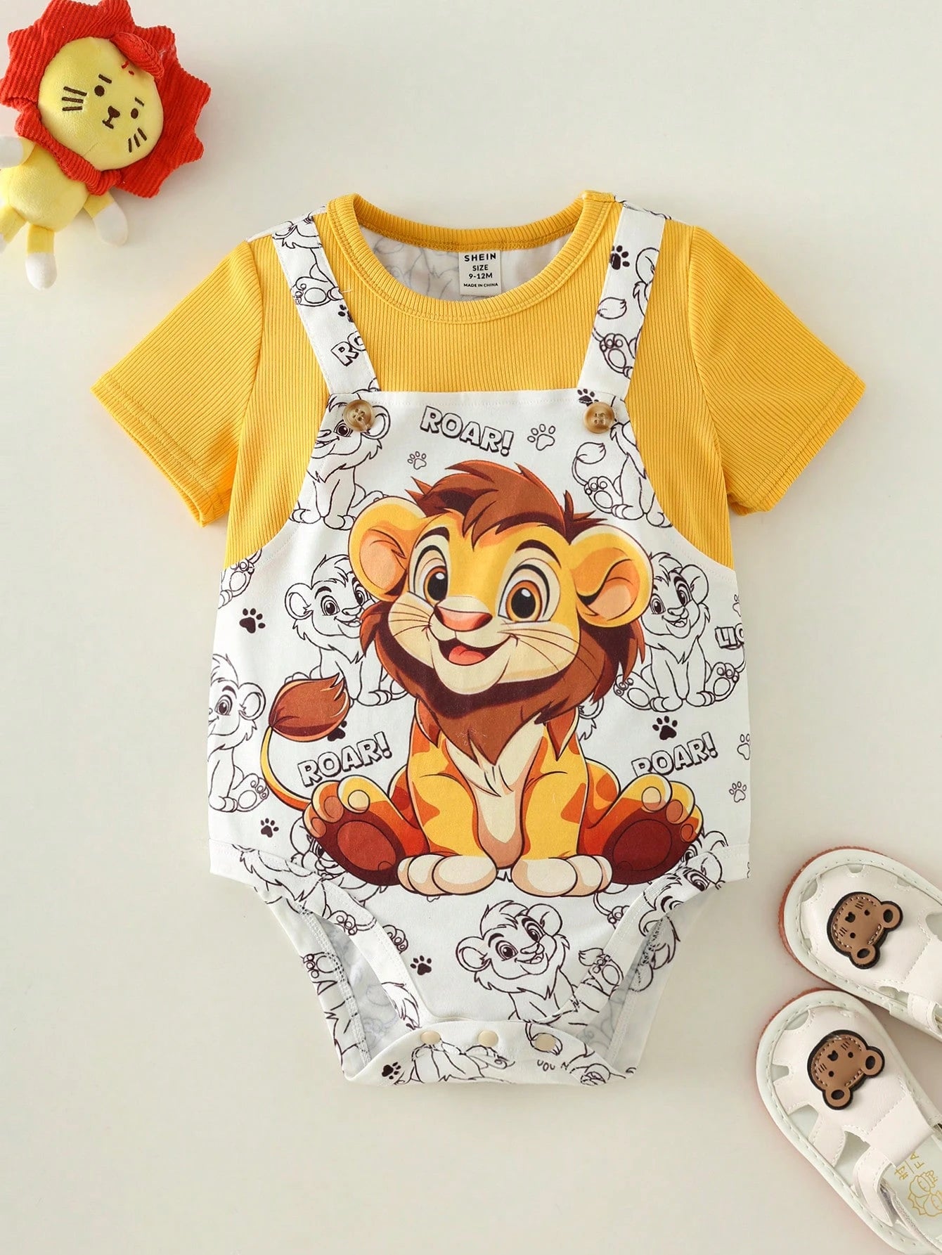 Unisex Newborn Baby Boy/Girl Cute Lion Print 2 In 1 Short Sleeve Romper,Bodysuit,Spring/Summer Cartoon Clothes Animal Safari Outfit