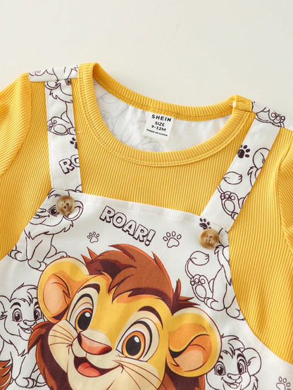 Unisex Newborn Baby Boy/Girl Cute Lion Print 2 In 1 Short Sleeve Romper,Bodysuit,Spring/Summer Cartoon Clothes Animal Safari Outfit