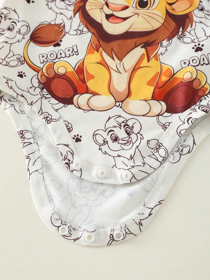 Unisex Newborn Baby Boy/Girl Cute Lion Print 2 In 1 Short Sleeve Romper,Bodysuit,Spring/Summer Cartoon Clothes Animal Safari Outfit
