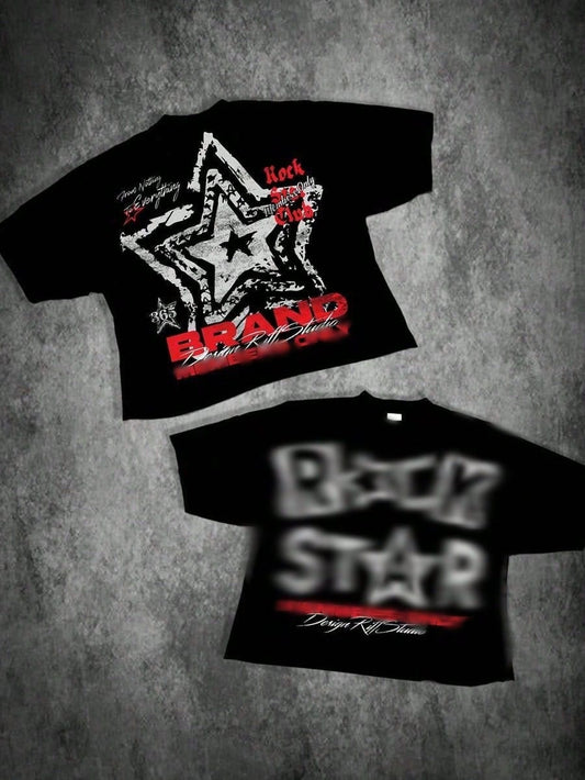 Unisex Rock Club Star Graphic Crew Neck Short Sleeve T Shirt Vacation Outfits Women Back To School Y2k Fall Clothes For Women