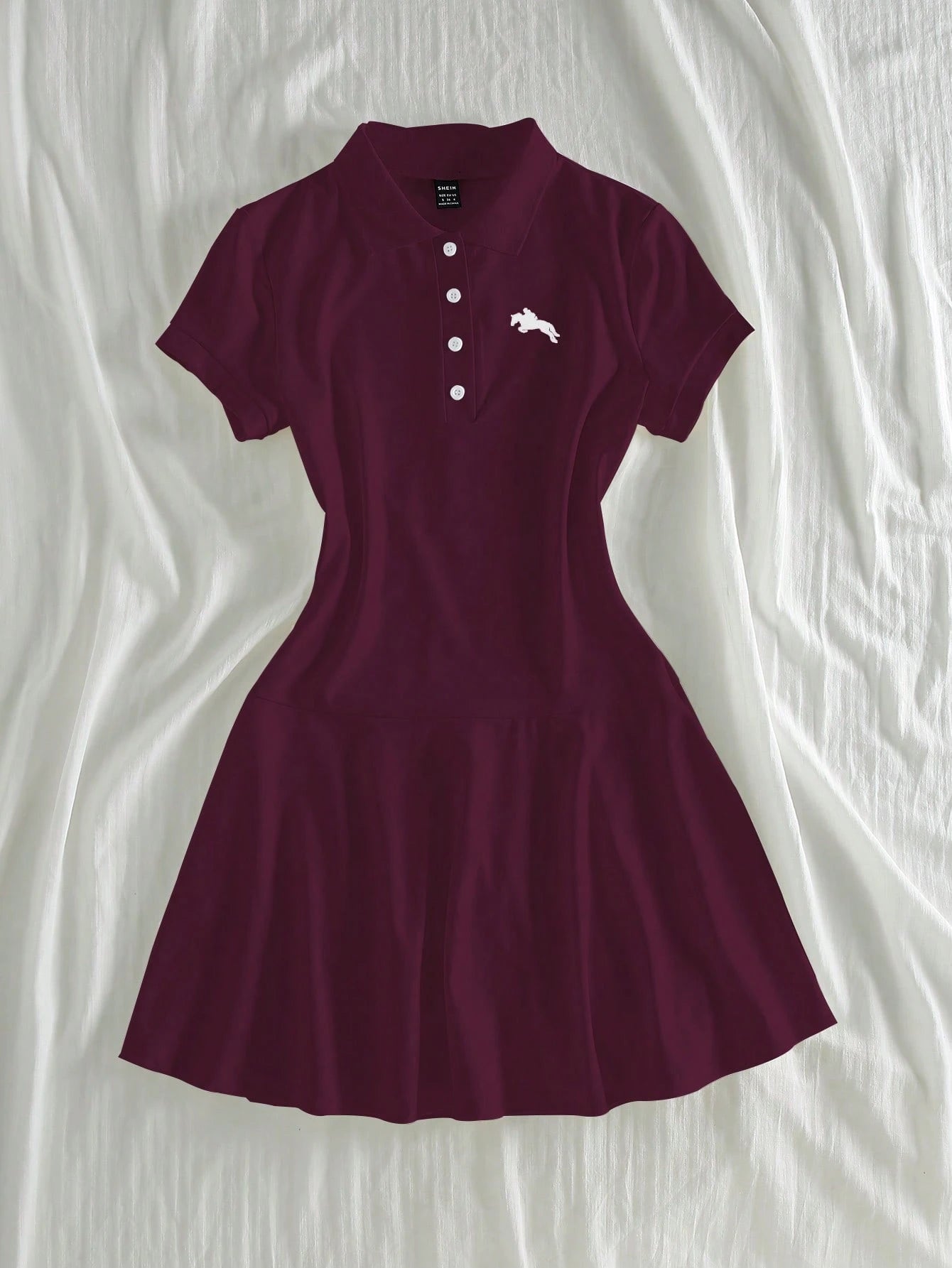 Unity Dark Burgundy Polo Collar Summer Short Sleeve Casual Dress For Women School