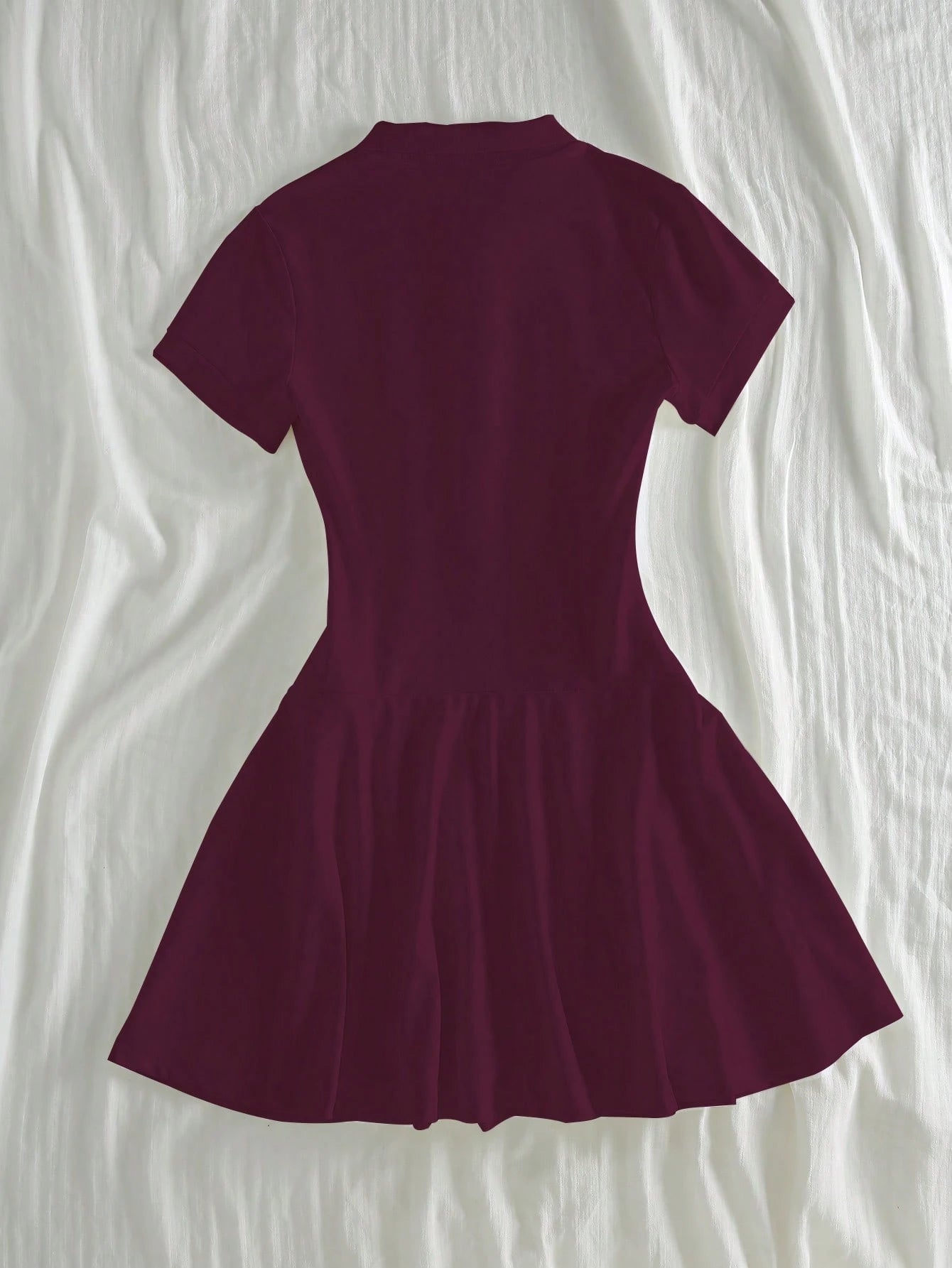 Unity Dark Burgundy Polo Collar Summer Short Sleeve Casual Dress For Women School