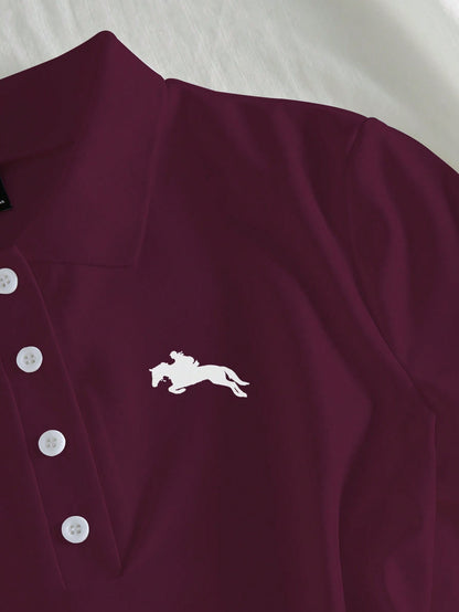 Unity Dark Burgundy Polo Collar Summer Short Sleeve Casual Dress For Women School