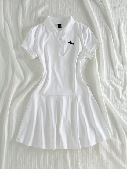 Unity Dark Burgundy Polo Collar Summer Short Sleeve Casual Dress For Women School