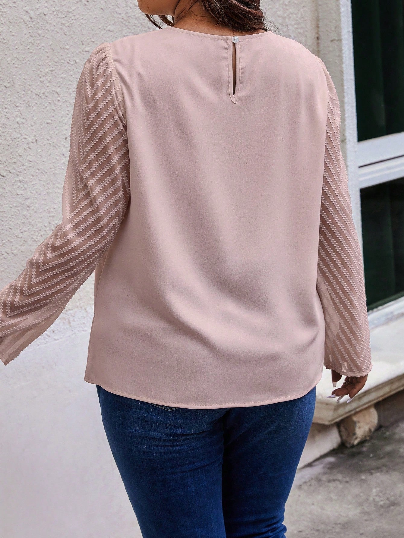 Unity Plus Size Round Neck Jacquard Long Sleeve Blouse Fall Cloth For Women