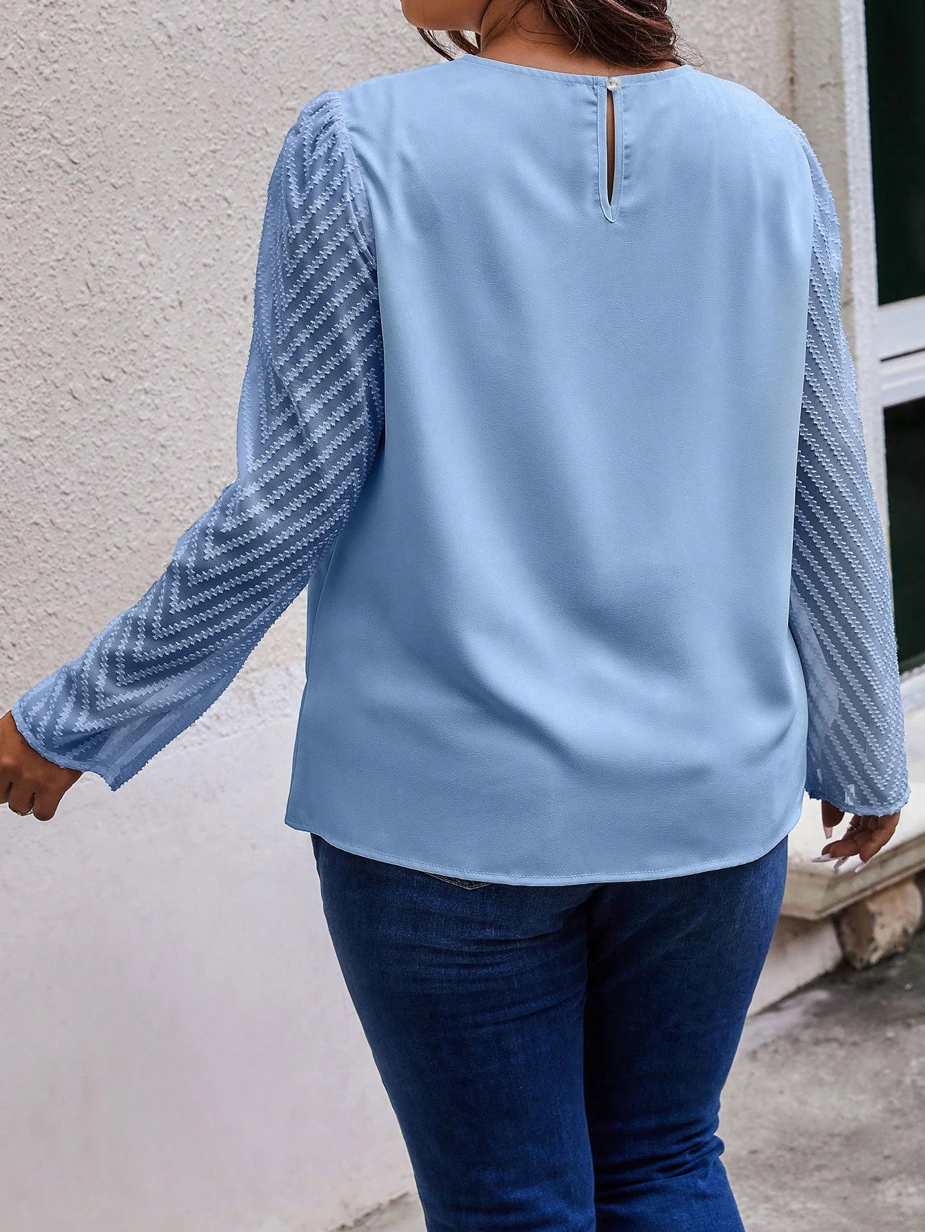 Unity Plus Size Round Neck Jacquard Long Sleeve Blouse Fall Cloth For Women