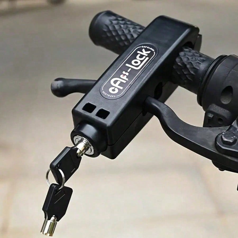 Universal Motorcycle Throttle Lock- Portable 3-Hole Handlebar Lock Suitable For Scooters, E-Bikes, Mopeds, Anti-Theft Clamp With Integrated Brake Lever, Adjustable Black Clamping Device