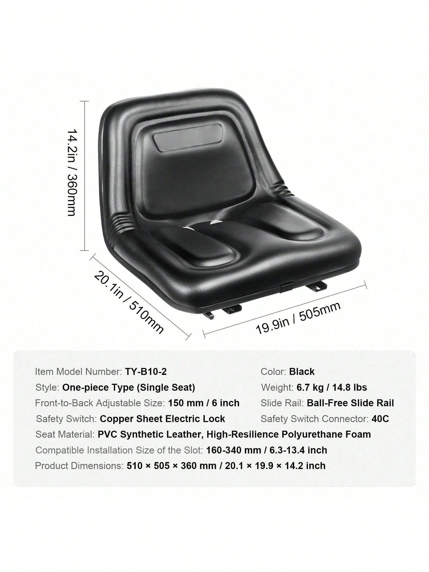 Universal Tracor Seat, Lawn Mower Seat With Micro Switch And Drainage Holes, 6.3-13.4 Inch Extended Slot Tractor Seat For Tractor Loader Excavator