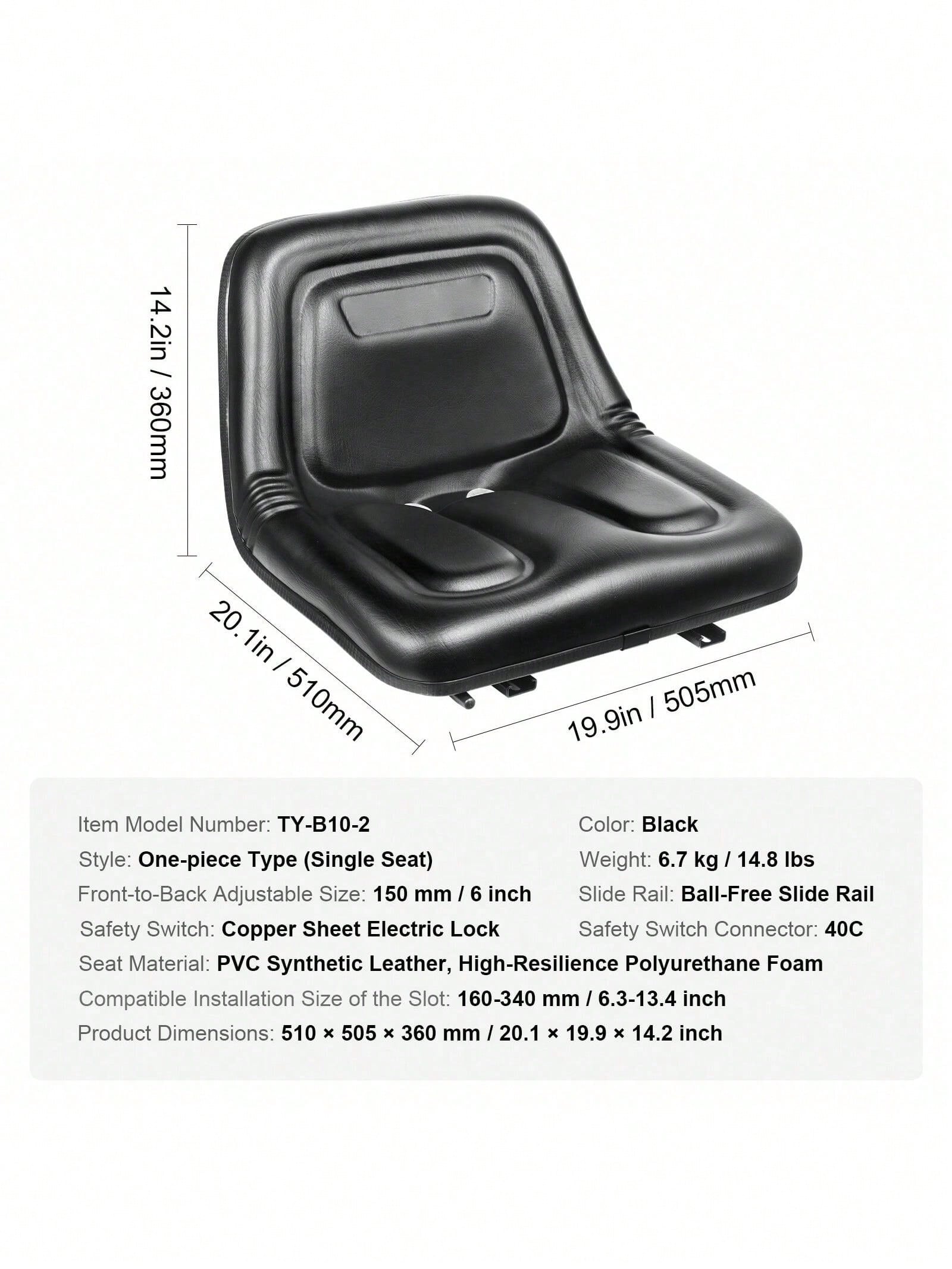 Universal Tracor Seat, Lawn Mower Seat With Micro Switch And Drainage Holes, 6.3-13.4 Inch Extended Slot Tractor Seat For Tractor Loader Excavator