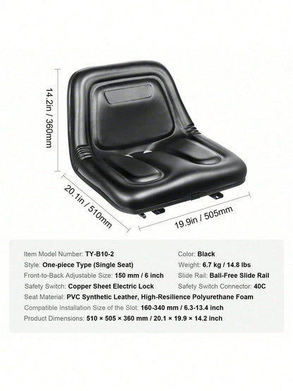 Universal Tracor Seat, Lawn Mower Seat With Micro Switch And Drainage Holes, 6.3-13.4 Inch Extended Slot Tractor Seat For Tractor Loader Excavator
