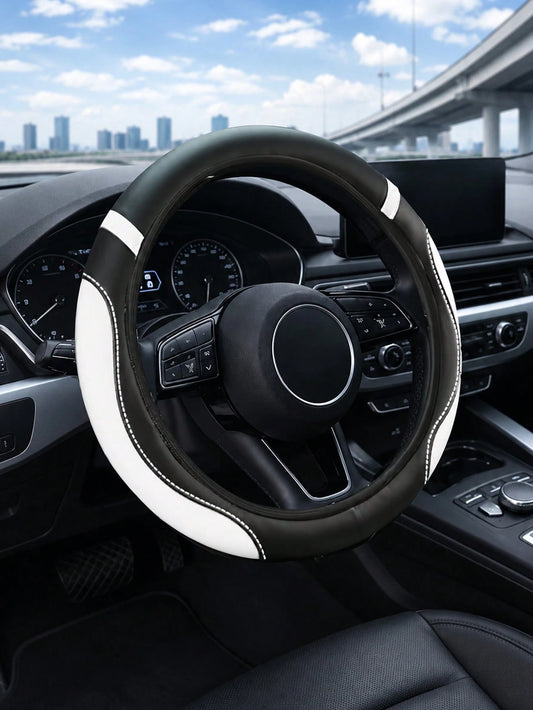Universal Two-Tone PU Steering Wheel Cover Without Inner Ring, Anti-Slip Comfort Hand Grip Steering Wrap With Contrast Stitching, Durable All Season Auto Interior Cover For Sedans, SUVs & Trucks,Car I