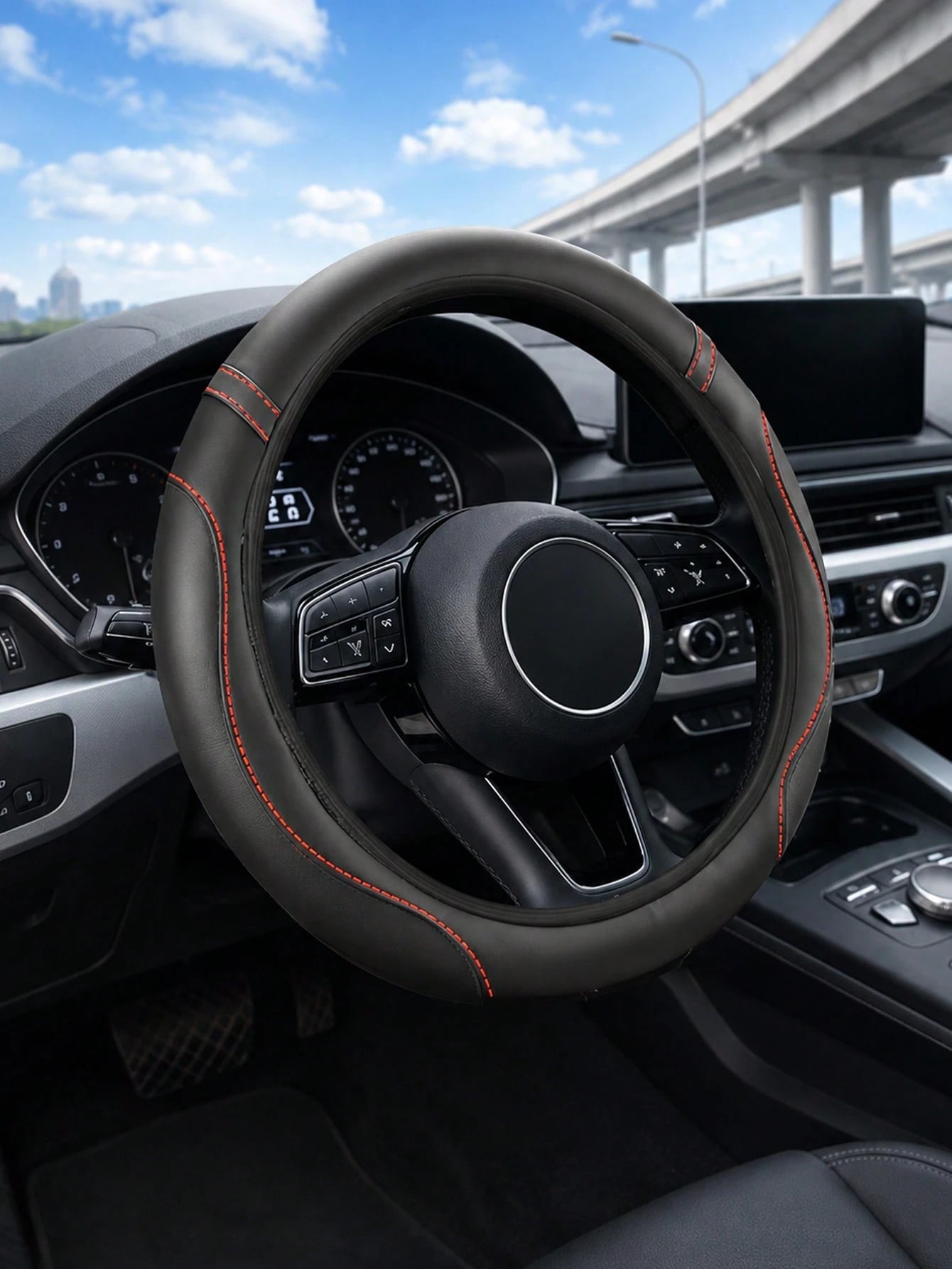 Universal Two-Tone PU Steering Wheel Cover Without Inner Ring, Anti-Slip Comfort Hand Grip Steering Wrap With Contrast Stitching, Durable All Season Auto Interior Cover For Sedans, SUVs & Trucks,Car I