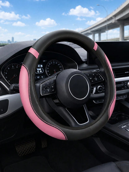 Universal Two-Tone PU Steering Wheel Cover Without Inner Ring, Anti-Slip Comfort Hand Grip Steering Wrap With Contrast Stitching, Durable All Season Auto Interior Cover For Sedans, SUVs & Trucks,Car I