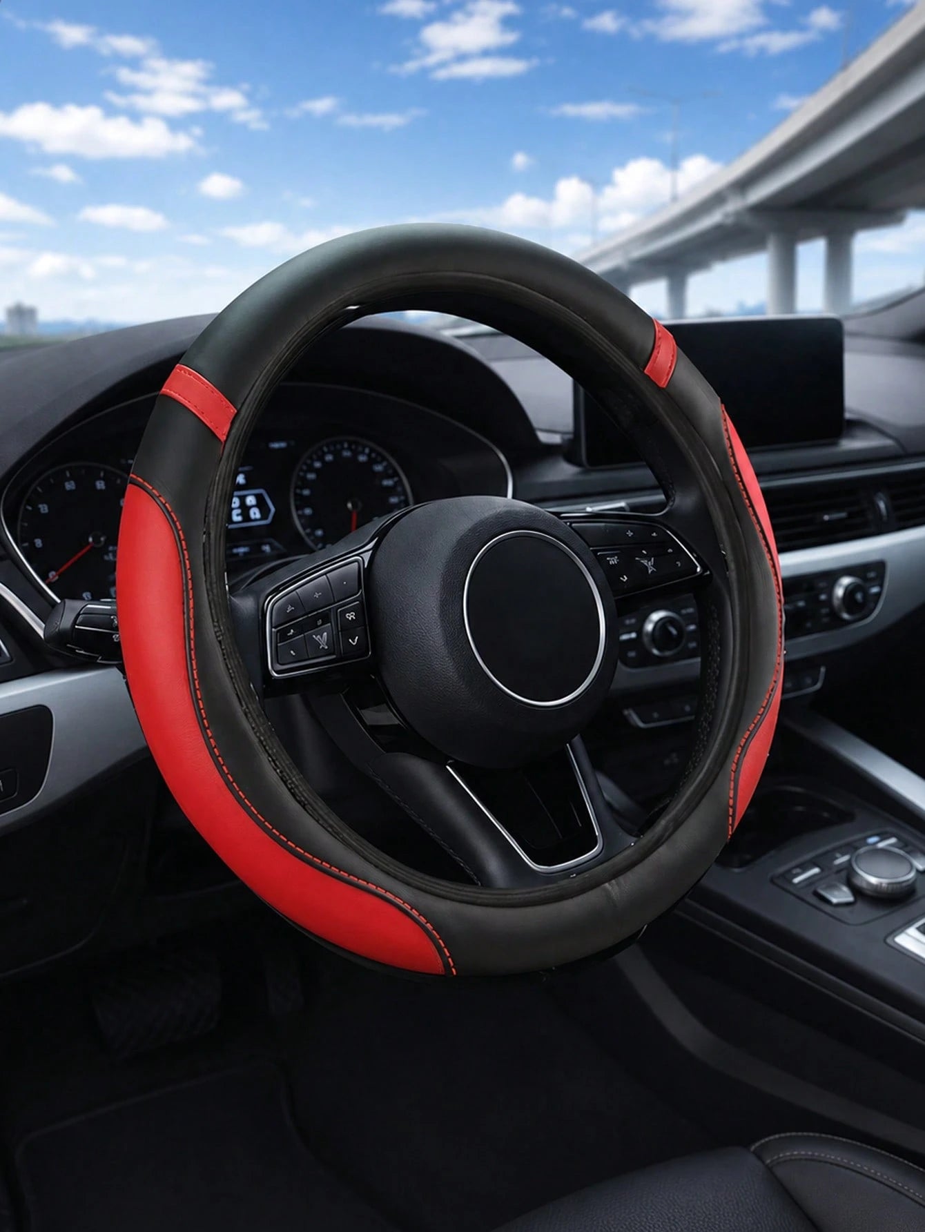 Universal Two-Tone PU Steering Wheel Cover Without Inner Ring, Anti-Slip Comfort Hand Grip Steering Wrap With Contrast Stitching, Durable All Season Auto Interior Cover For Sedans, SUVs & Trucks,Car I