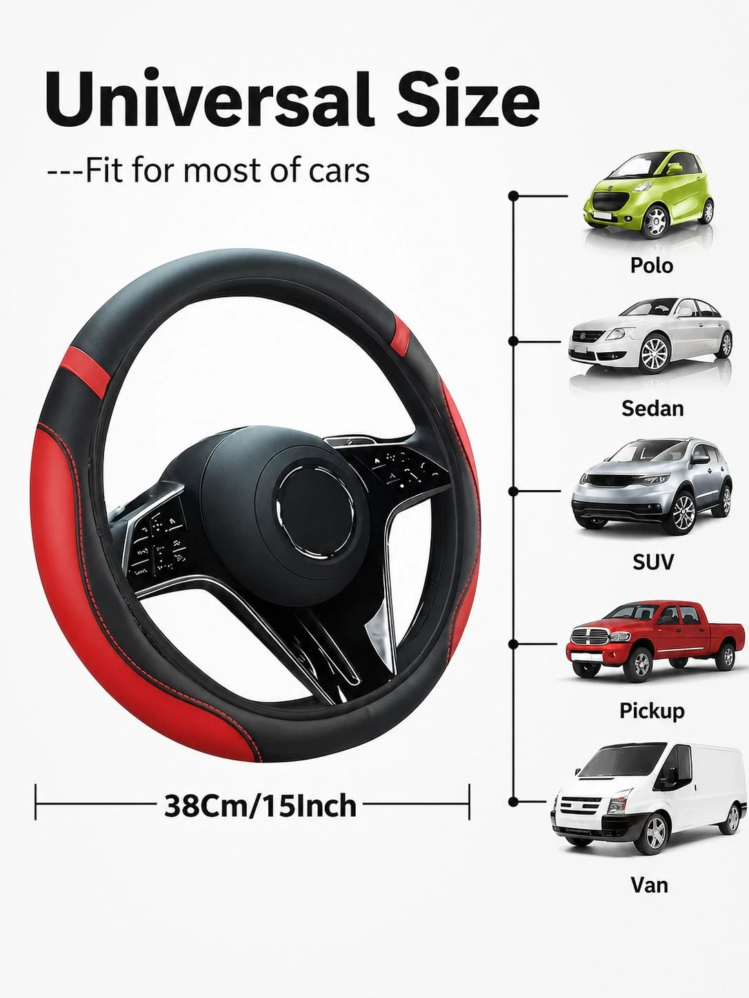 Universal Two-Tone PU Steering Wheel Cover Without Inner Ring, Anti-Slip Comfort Hand Grip Steering Wrap With Contrast Stitching, Durable All Season Auto Interior Cover For Sedans, SUVs & Trucks,Car I