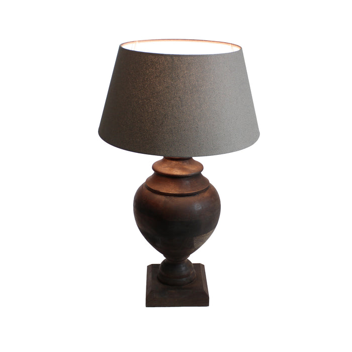 Urban Designs 24-Inch Brown Wood Jar and Round Brown Textile Table Lamp