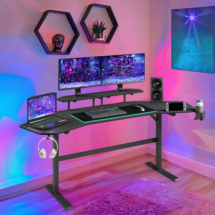 Urban Designs 70.5" Gaming Desk with Adjustable Monitor Shelves