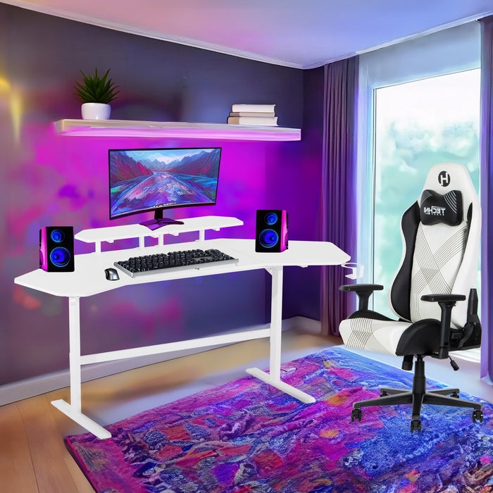 Urban Designs 70.5" Gaming Desk with Adjustable Monitor Shelves