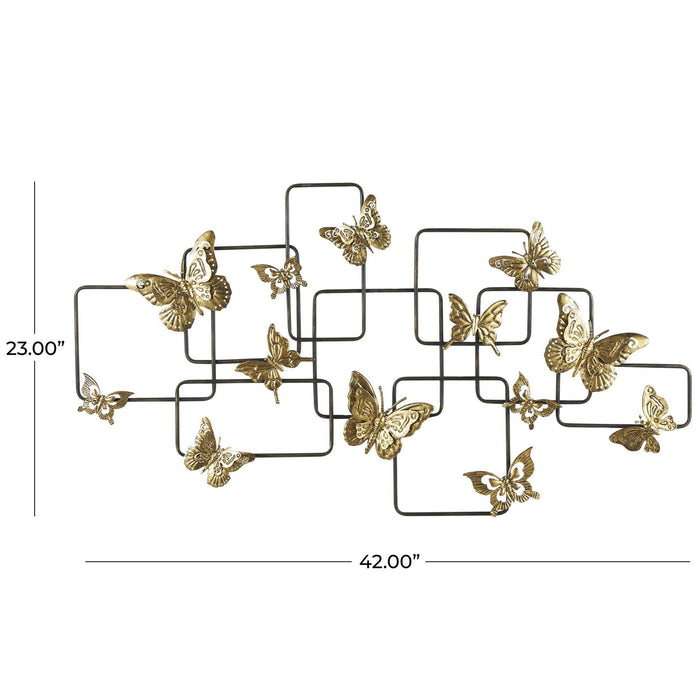 Urban Designs Abstract 42" x 23" Black Stained Gold Metal Butterfly Wall Decor