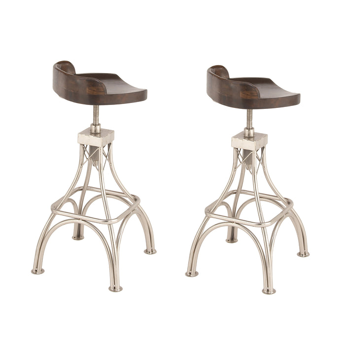 Urban Designs Adjustable Height 2-Piece Set Wood Metal Bar Stool - Dark Brown
