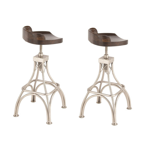 Urban Designs Adjustable Height 2-Piece Set Wood Metal Bar Stool - Dark Brown