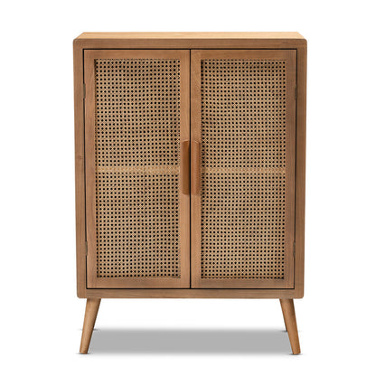 Urban Designs Alana Wood and Rattan 2-Door Accent Storage Cabinet - Light Oak