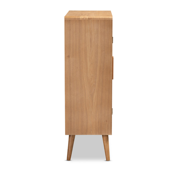 Urban Designs Alana Wood and Rattan 2-Door Accent Storage Cabinet - Light Oak