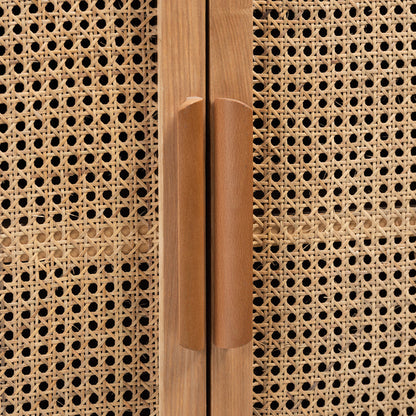 Urban Designs Alana Wood and Rattan 2-Door Accent Storage Cabinet - Light Oak