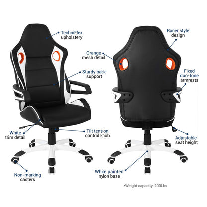 Urban Designs Black and White Racing Style Home Office Chair