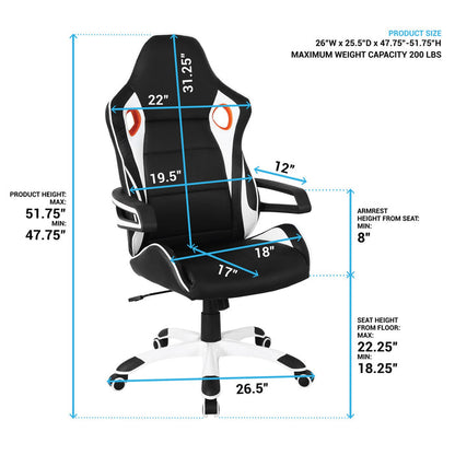 Urban Designs Black and White Racing Style Home Office Chair