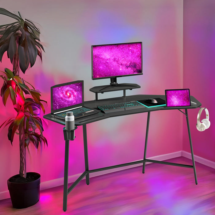 Urban Designs Black Gaming Desk with Accessory Holders and Shelf