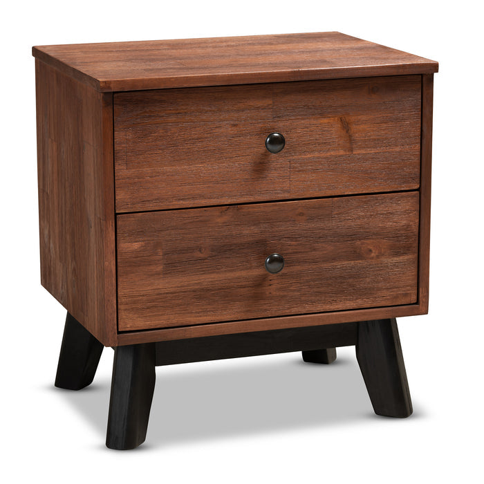 Urban Designs Calle 2-Drawer Acacia Wood Nightstand - Oak Brown