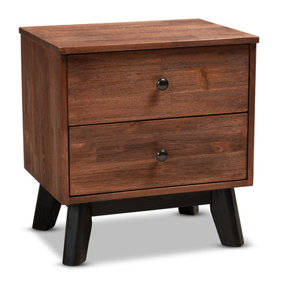 Urban Designs Calle 2-Drawer Acacia Wood Nightstand - Oak Brown