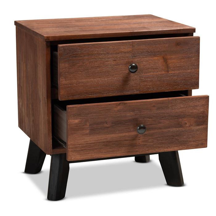 Urban Designs Calle 2-Drawer Acacia Wood Nightstand - Oak Brown