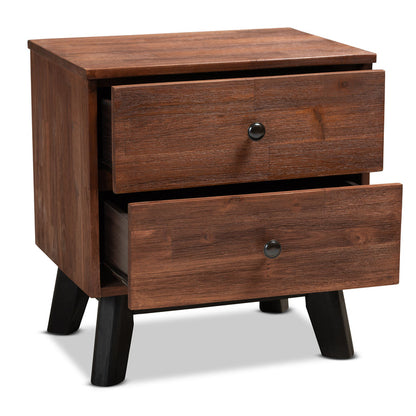 Urban Designs Calle 2-Drawer Acacia Wood Nightstand - Oak Brown