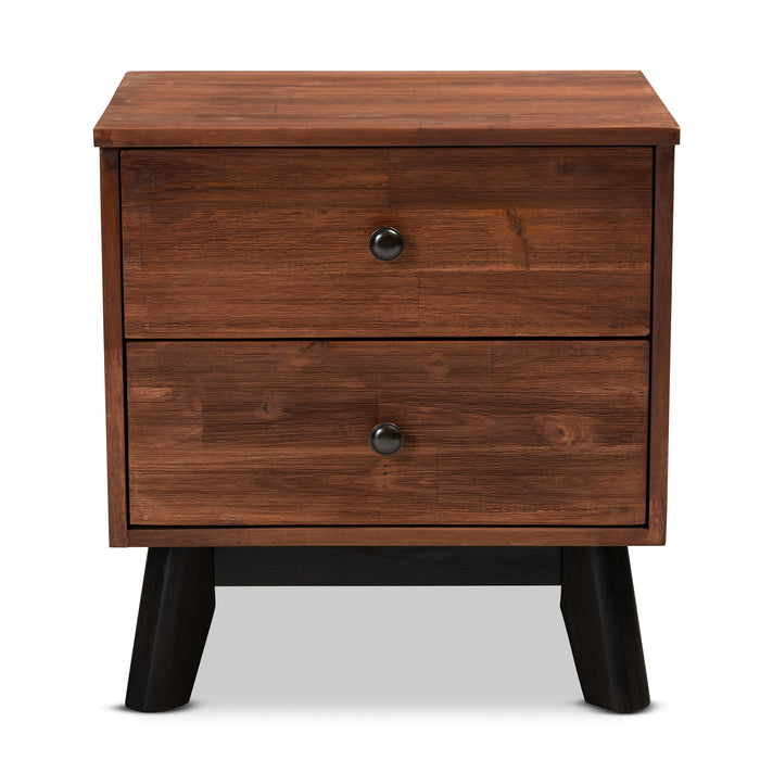 Urban Designs Calle 2-Drawer Acacia Wood Nightstand - Oak Brown