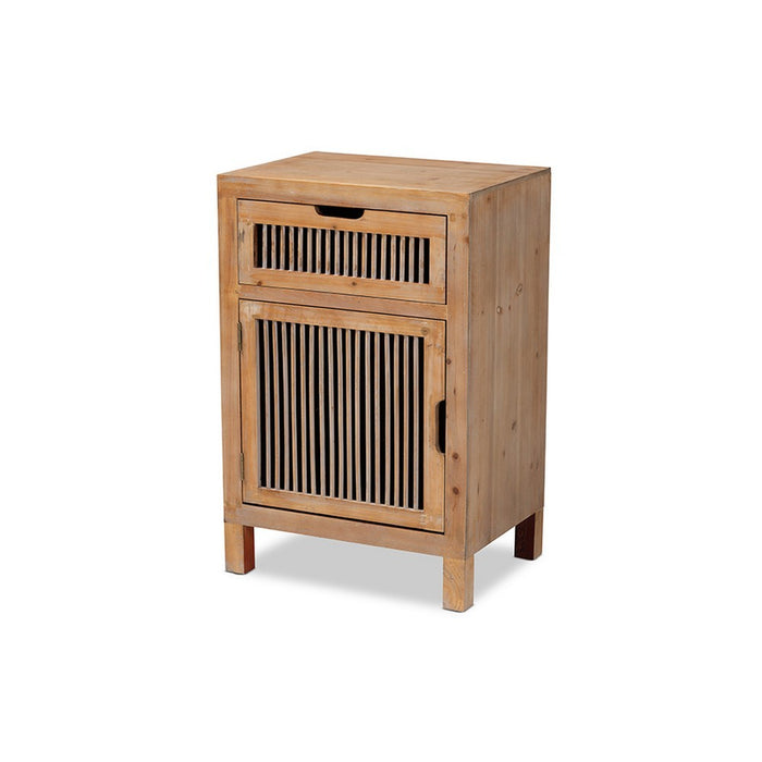 Urban Designs Claret Slatted 1-Drawer and 1-Door Wooden Nightstand - Oak Brown