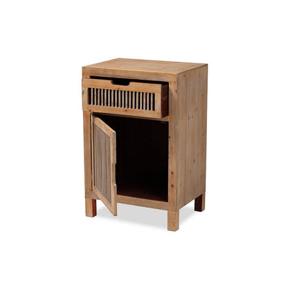 Urban Designs Claret Slatted 1-Drawer and 1-Door Wooden Nightstand - Oak Brown