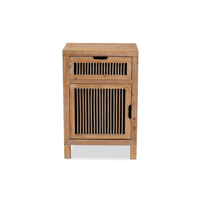 Urban Designs Claret Slatted 1-Drawer and 1-Door Wooden Nightstand - Oak Brown