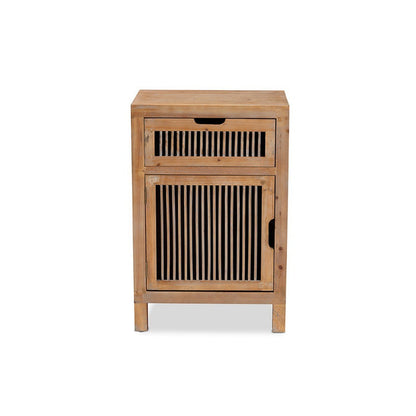 Urban Designs Claret Slatted 1-Drawer and 1-Door Wooden Nightstand - Oak Brown