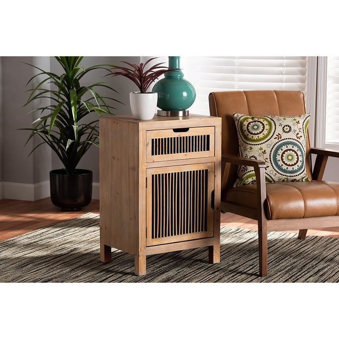 Urban Designs Claret Slatted 1-Drawer and 1-Door Wooden Nightstand - Oak Brown