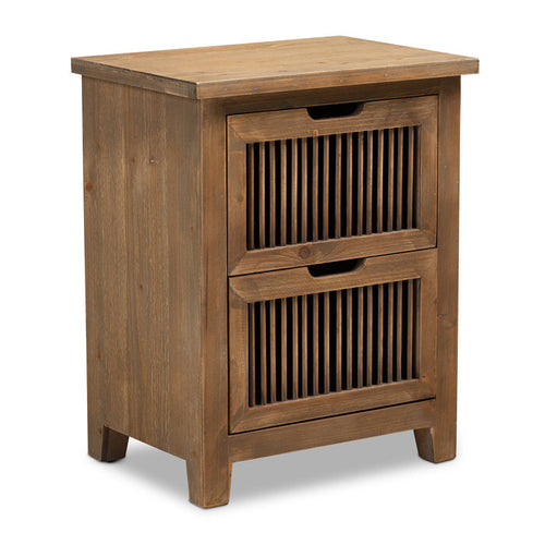 Urban Designs Claret Slatted 2-Drawer Wooden Nightstand - Oak Brown