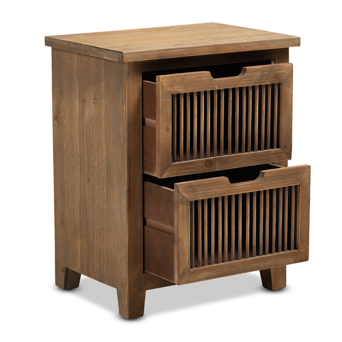Urban Designs Claret Slatted 2-Drawer Wooden Nightstand - Oak Brown