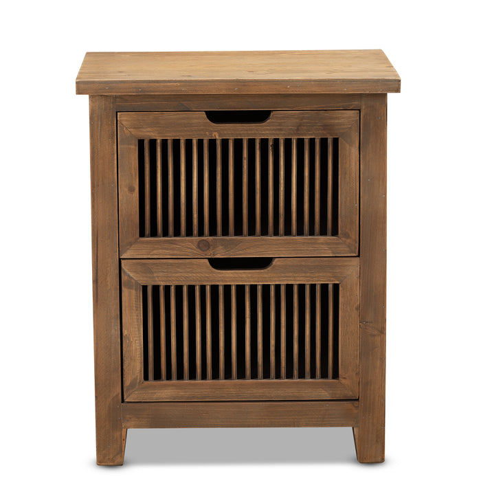 Urban Designs Claret Slatted 2-Drawer Wooden Nightstand - Oak Brown