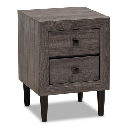 Urban Designs Faye Mid-Century Modern 2-Drawer Wood Nightstand - Grey