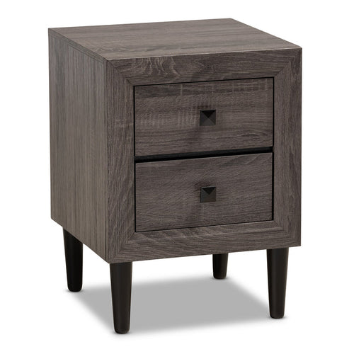 Urban Designs Faye Mid-Century Modern 2-Drawer Wood Nightstand - Grey