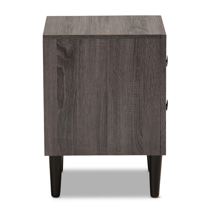 Urban Designs Faye Mid-Century Modern 2-Drawer Wood Nightstand - Grey