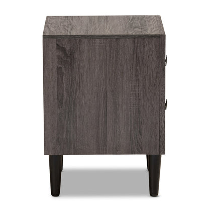 Urban Designs Faye Mid-Century Modern 2-Drawer Wood Nightstand - Grey