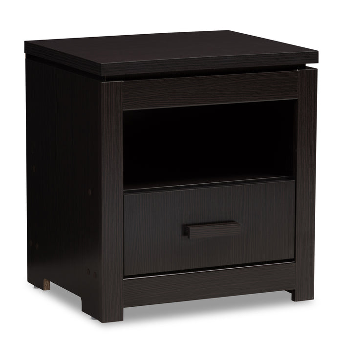 Urban Designs Felix 1-Drawer Wooden Nightstand in Wenge Brown Finish